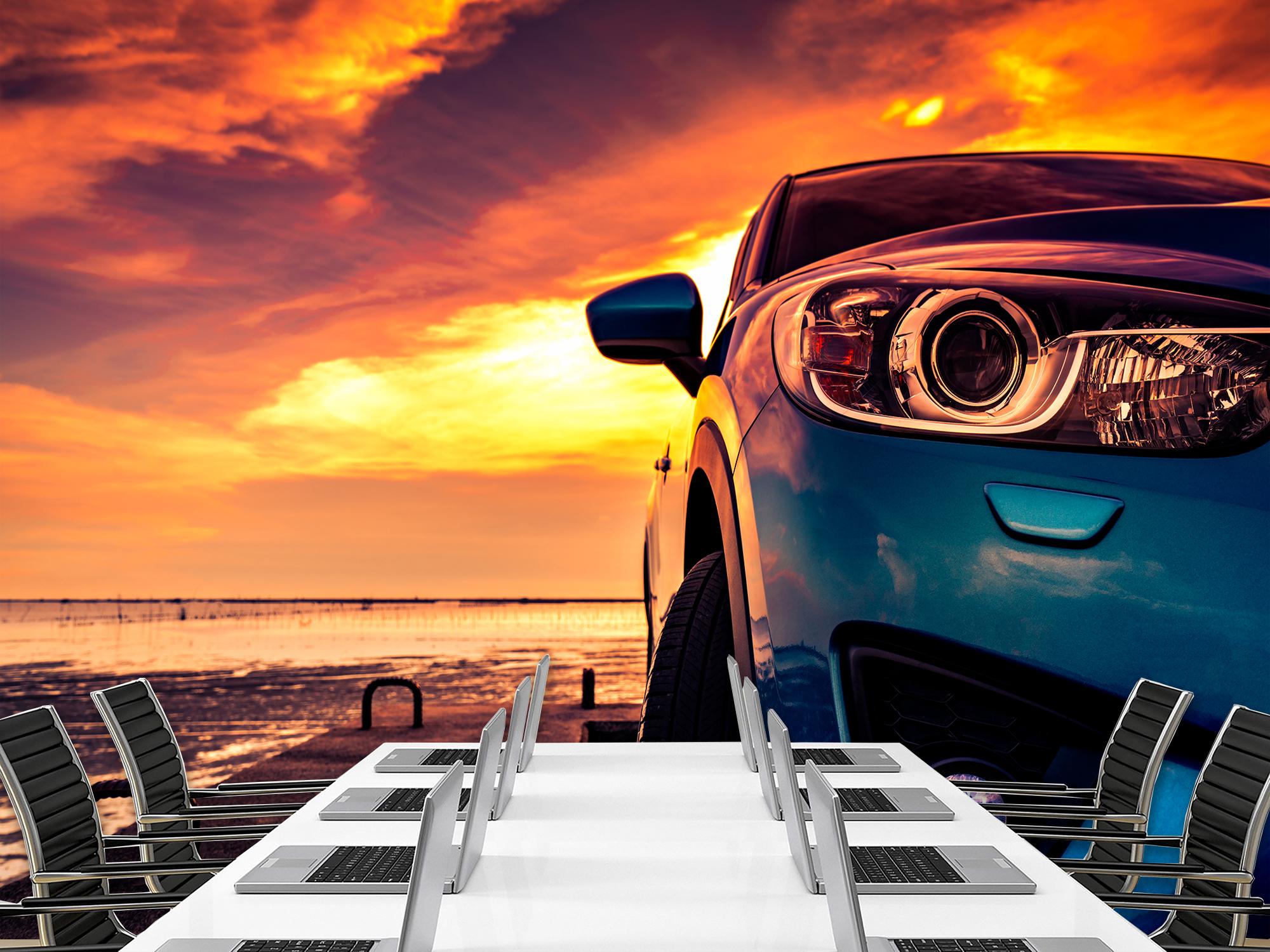 Фотообои флизелиновые Upstream Внедорожник на пирсе в сиянии заката 230х345 см (S5CAR-032/6)