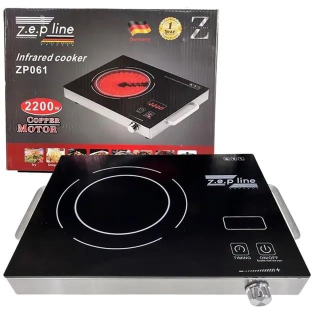 Настольная плита ZepLine ZP-061 электрическая сенсорная инфракрасная одноконфорочная 2200 Вт Настольная плита ZepLine ZP-061 электрическая сенсорная инфракрасная одноконфорочная 2200 Вт