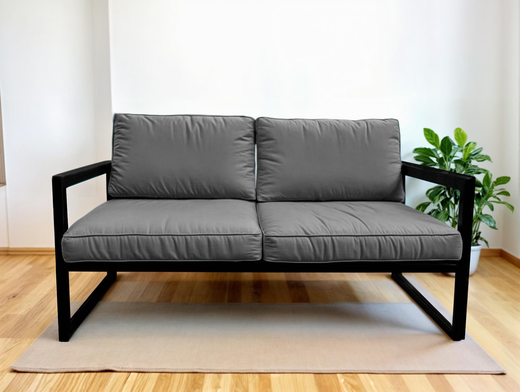 Диван металлический Tobi Sho Лофт Стейт DV1 с подлокотниками и мягкими подушками 750х1300х700 мм рогожка 34/Светло-серый