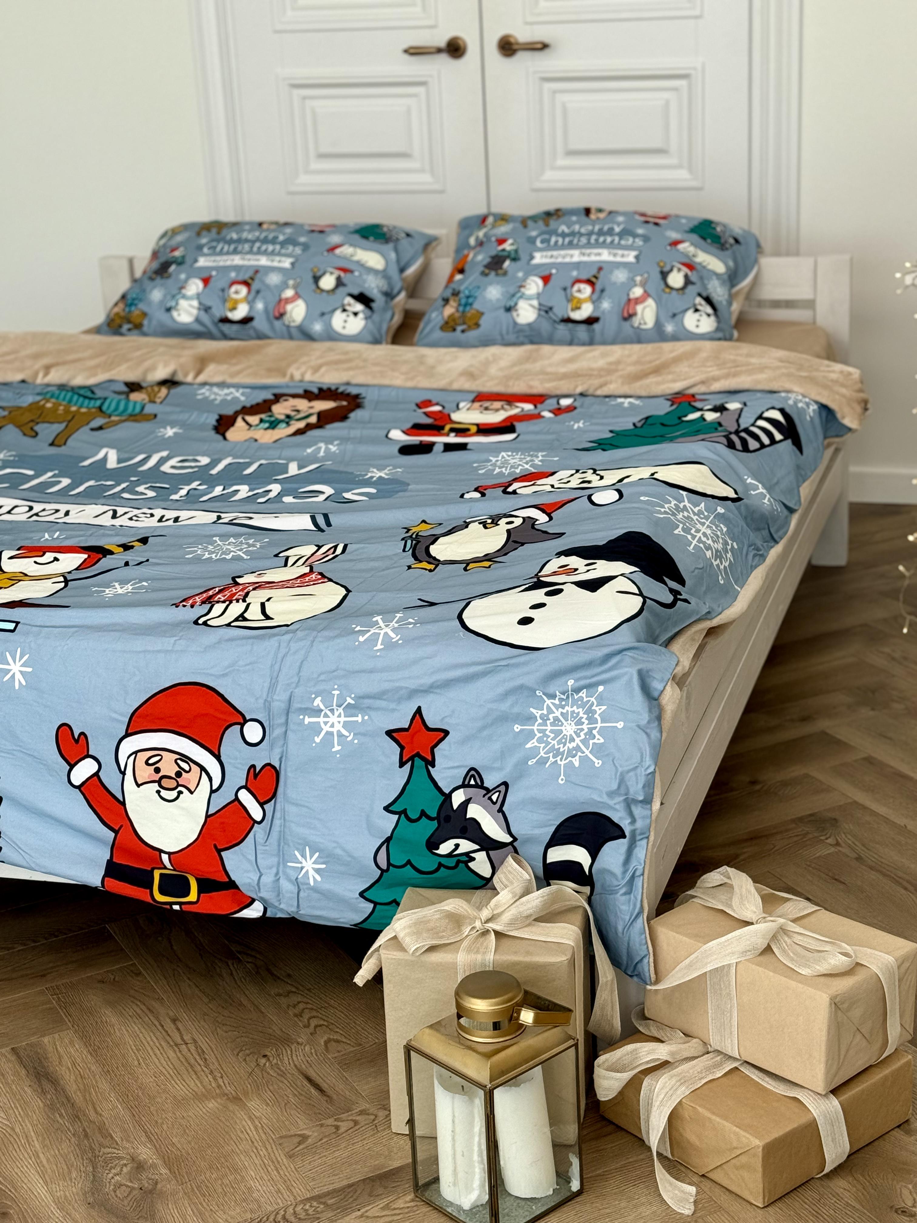 Комплект постельного белья Зимняя Сказка плюш/сатин полуторный/наволочки 50х70 см (9024) - фото 4 Комплект постельного белья Зимняя Сказка плюш/сатин полуторный/наволочки 50х70 см (9024) - фото 4