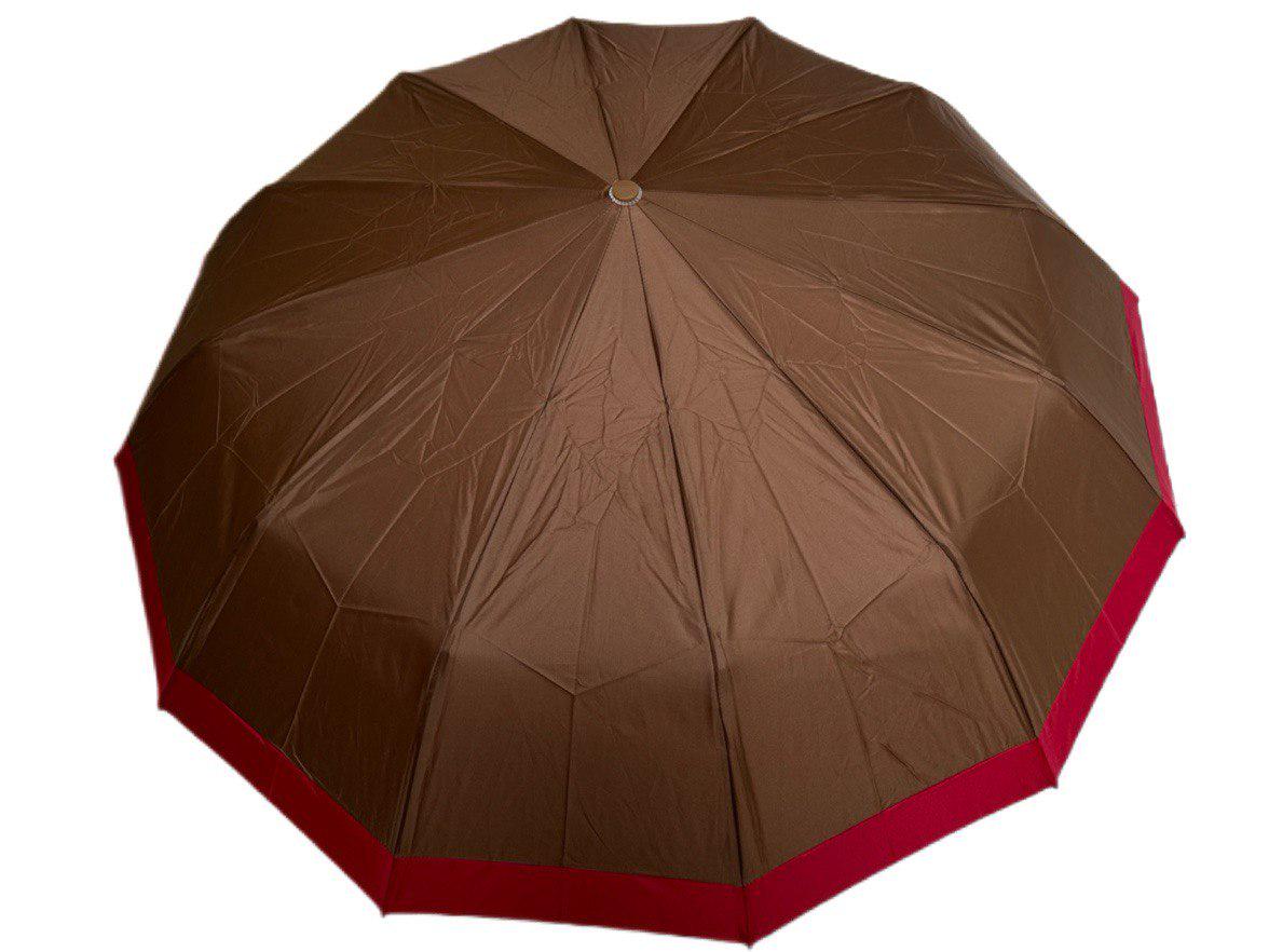 Парасолька автоматична жіноча Bellissimo 12 спиць 6 сегментів Шоколадний з червоною облямівкою (654/5) - фото 2