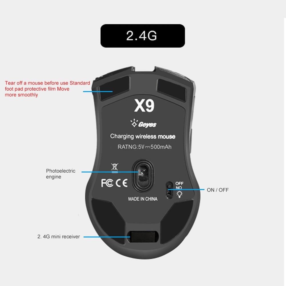 Мышь беспроводная, бесшумная игровая Gamousе X9 с аккумулятором и подсветкой Black 2,4G+Bluetooth - фото 6