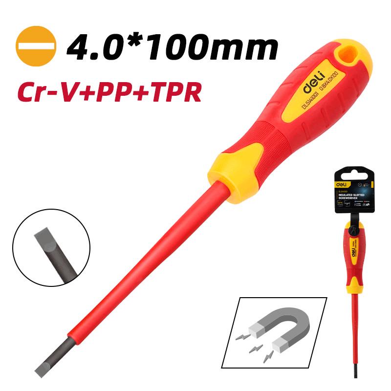 Викрутка шлiцьова Ізольована Deli Tools EDL5141001 4.0*100 мм (27206869) - фото 6 Викрутка шлiцьова Ізольована Deli Tools EDL5141001 4.0*100 мм (27206869) - фото 6