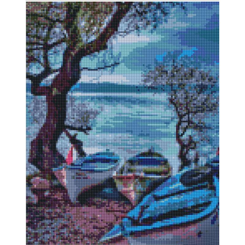 Алмазная мозаика на подрамнике Strateg Премиум Лодки на берегу 30x40 см (Str-KB127)