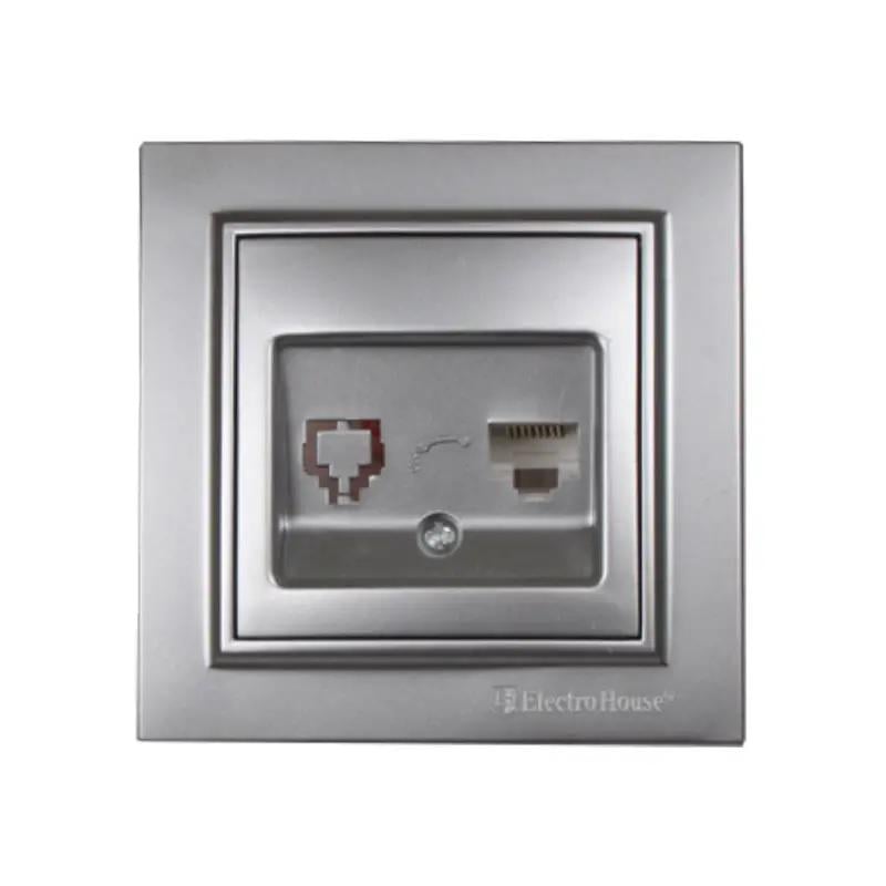 Розетка компьютерная ElectroHouse Enzo 1x8P8C IP22 Серебряный камень (EH-2114-ST) Розетка компьютерная ElectroHouse Enzo 1x8P8C IP22 Серебряный камень (EH-2114-ST)