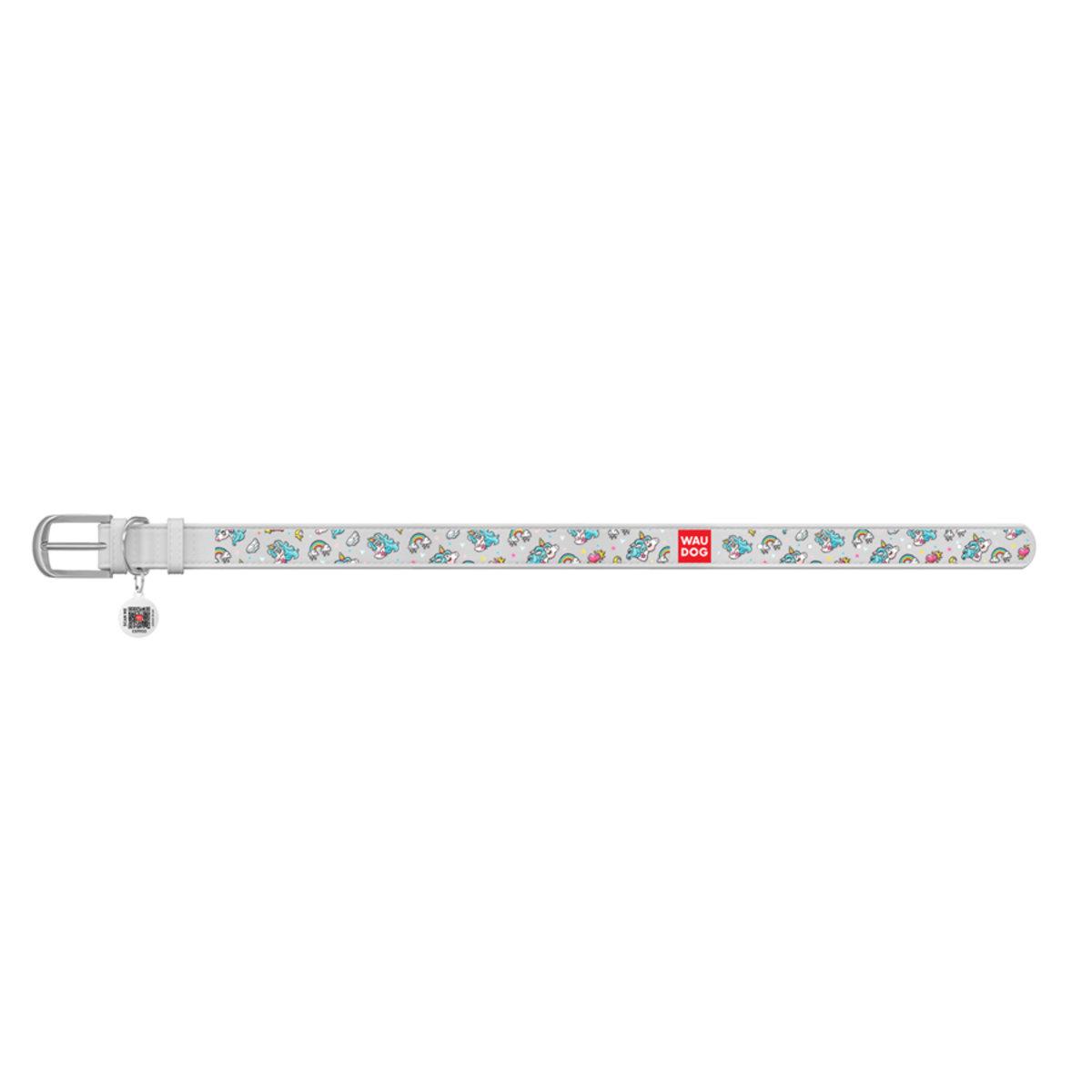 Ошейник Waudog Design Единороги металлическая пряжка 25 мм x 38-49 см Белый