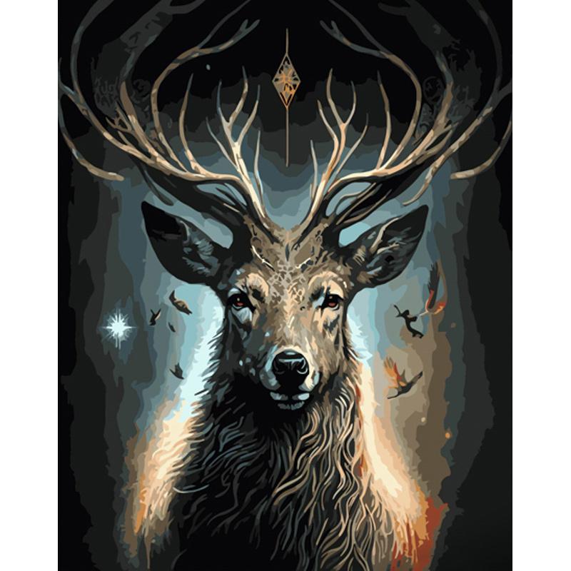 Картина по номерам Strateg Премиум Магический олень с лаком и уровнем 40x50 см (GS1537)
