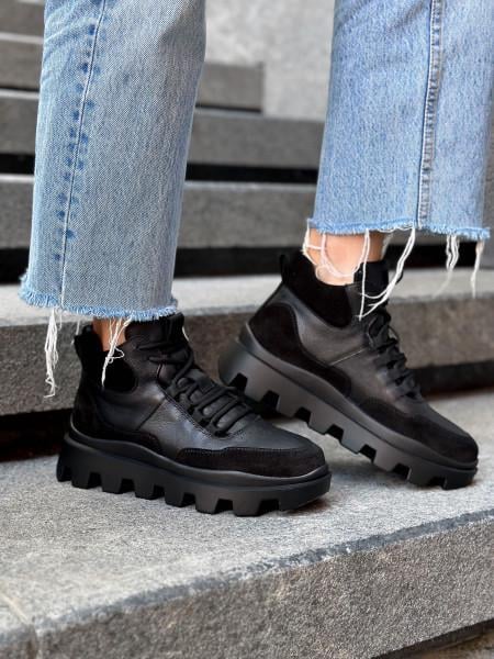 Кроссовки женские кожаные высокие на меху р. 40 26 см Черный