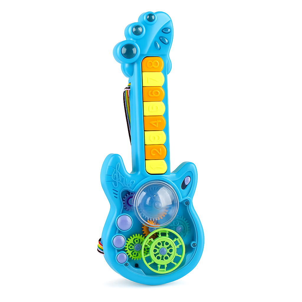 Дитяча музична гітара TK-14702 Малюк Музиченько зі світлом/звуком та шестернями Блакитний (30104929) Дитяча музична гітара TK-14702 Малюк Музиченько зі світлом/звуком та шестернями Блакитний (30104929)