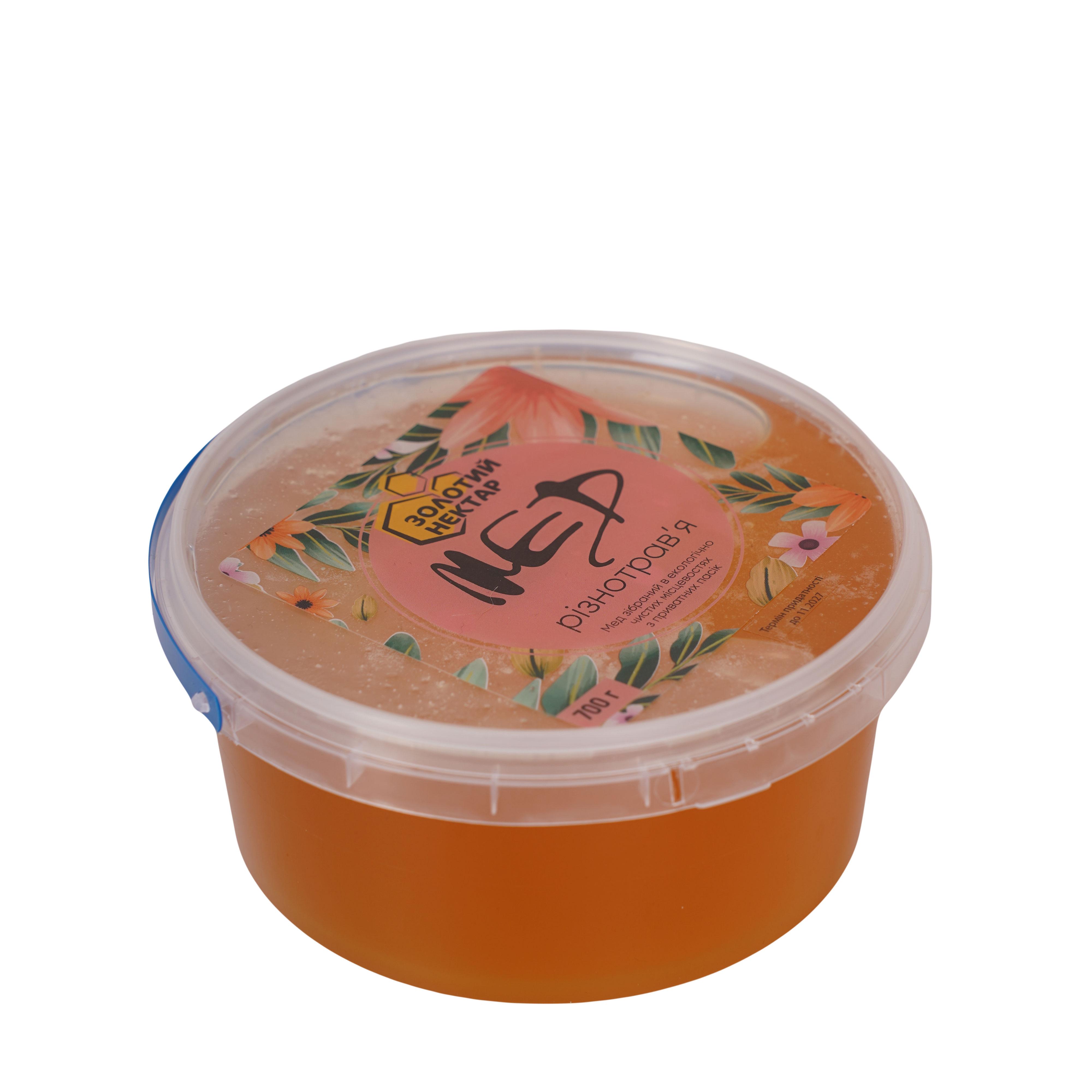 Мед из разнотравья натуральный пчелиный Золотой Нектар в ведре 700 г 0,5 л