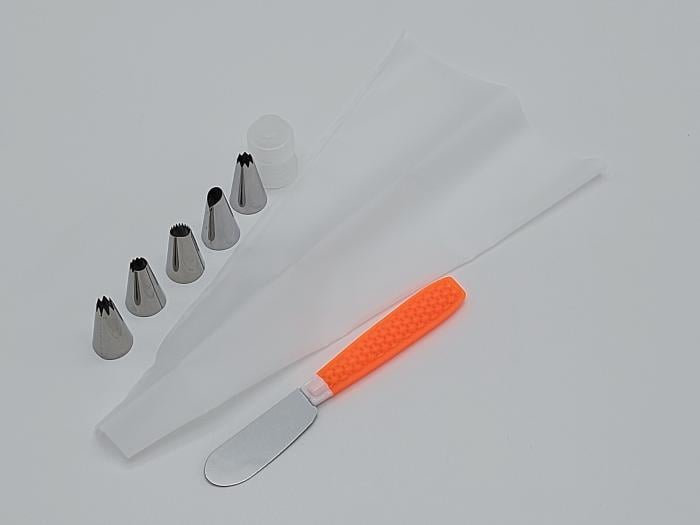 Мешок кондитерский силиконовый многоразовый для крема с металлическими насадками 5 шт. (20011)