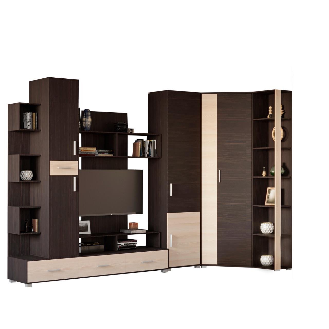 Стенка Эверест Бриз/пенал 15/угловой шкаф ШКУ-14/пенал 18 Венге/Дуб молочный (DTM-2333)