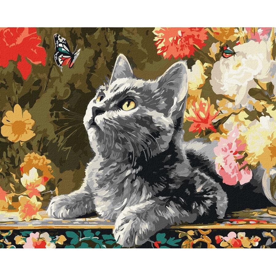 Картина по номерам Ideyka Котенок и бабочки 40x50 см (KHO6818)