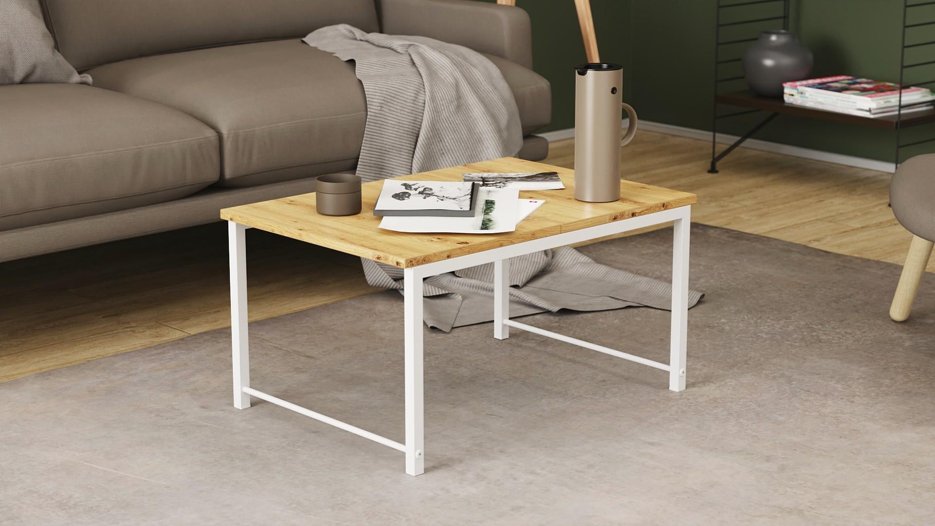 Стол журнальный приставной Ferrum-decor Терри Комбо металл/ДСП 16 мм 650x345x662x440 мм Белый/Дуб Артизан (FRD-105148)