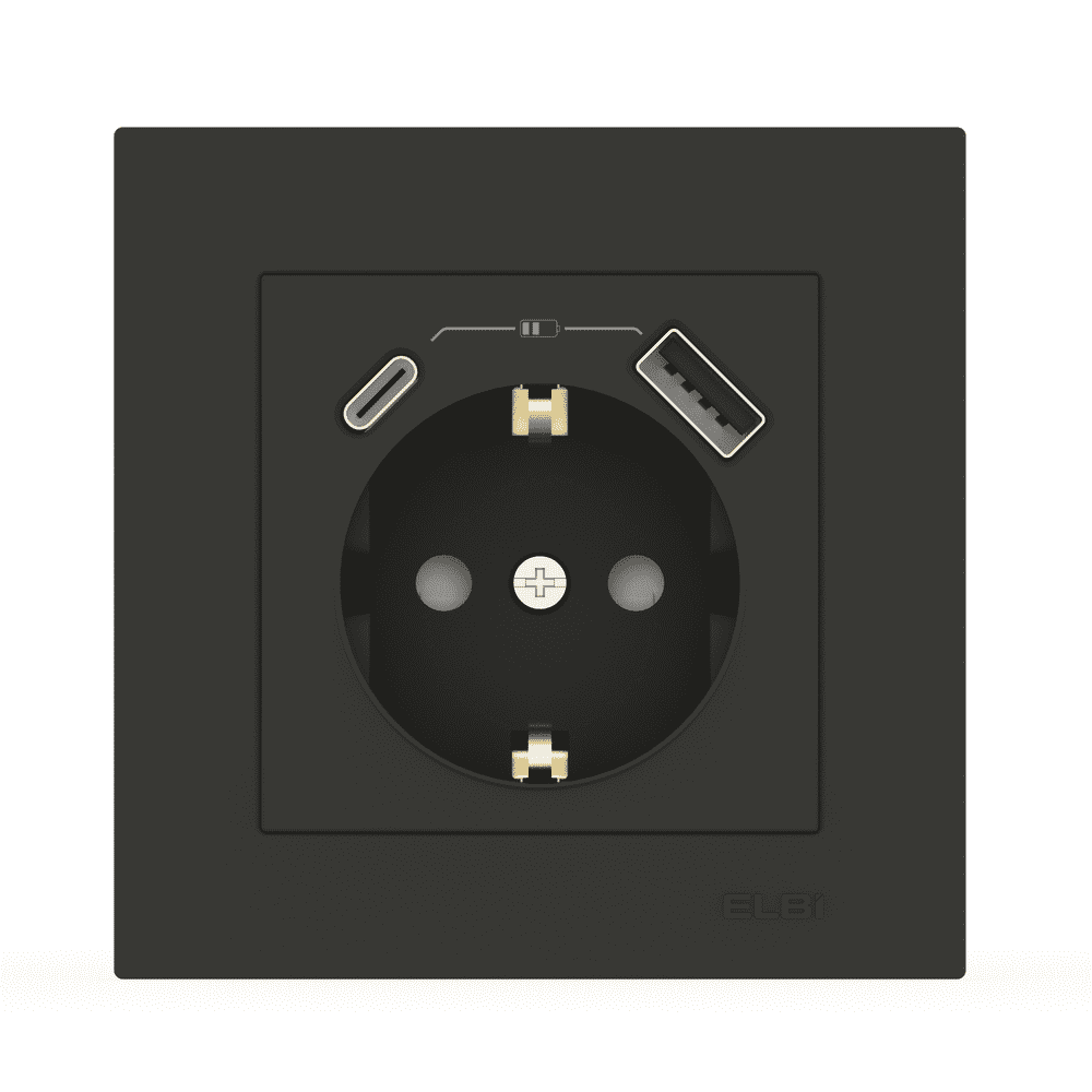 Розетка EL-BI VEGA одинарная с заземлением + 2 USB/Type C+A Антрацит матовый (510-016700-334)