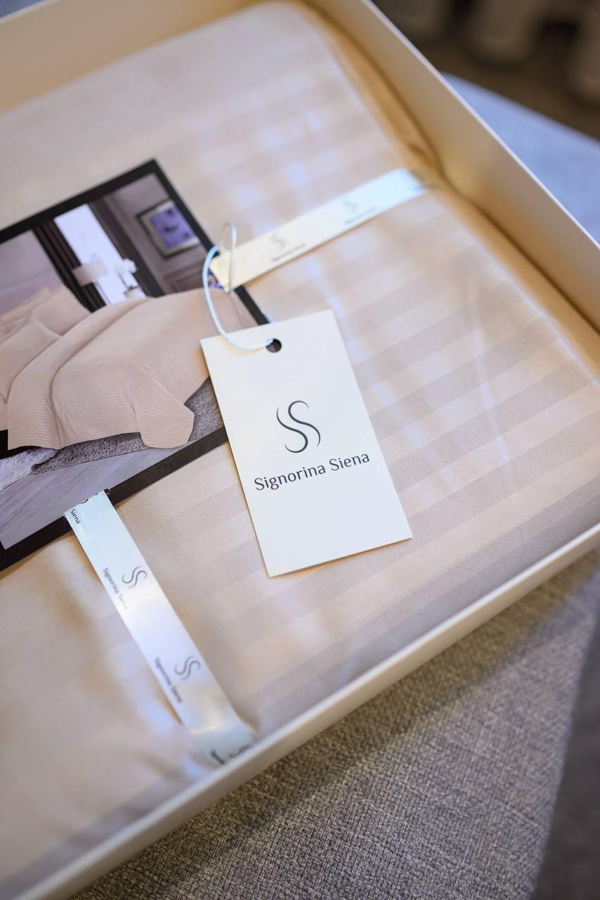 Комплект постільної білизни Signorina Siena зі страйп-сатину євро 50х70 см/70х70 см Бежевий (008E) - фото 2
