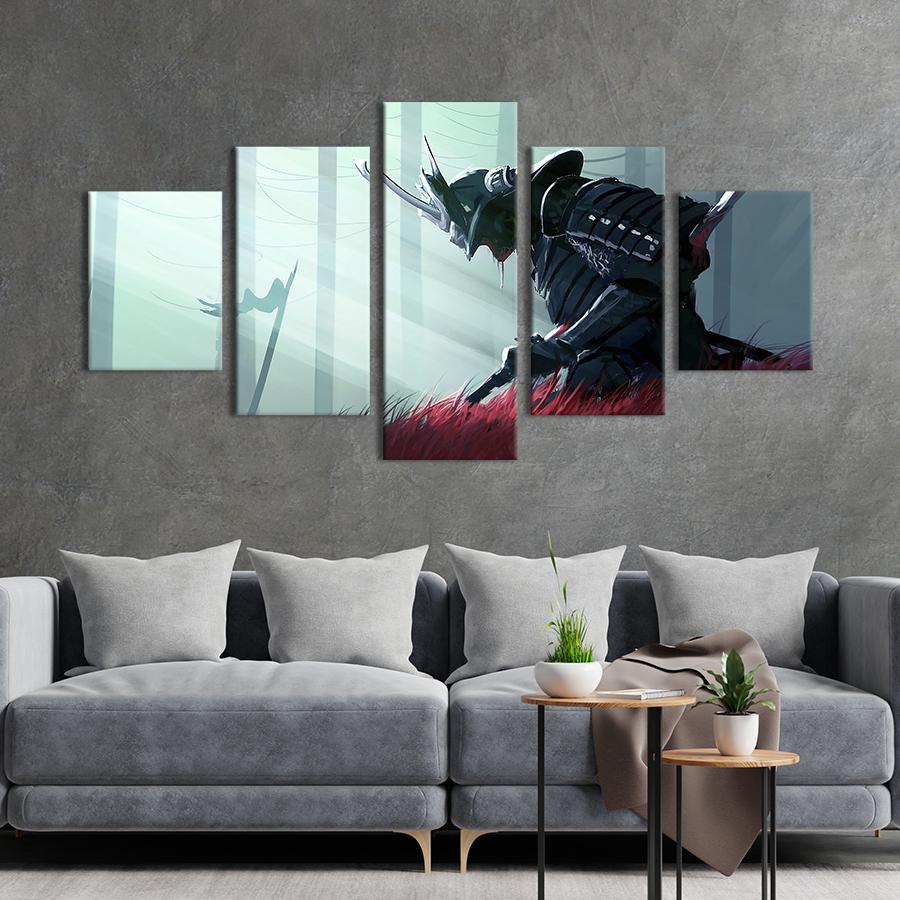 Модульная картина из 5 частей на холсте Харакири самурая в лесу с красной травой 187x94 см (675-52)