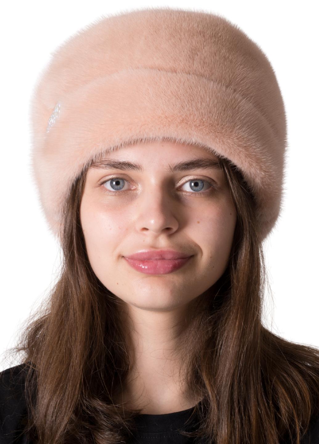 Кубанка женская Меховой стиль Стелла из натурального меха норки XL-XXL Пудровый (078/H)