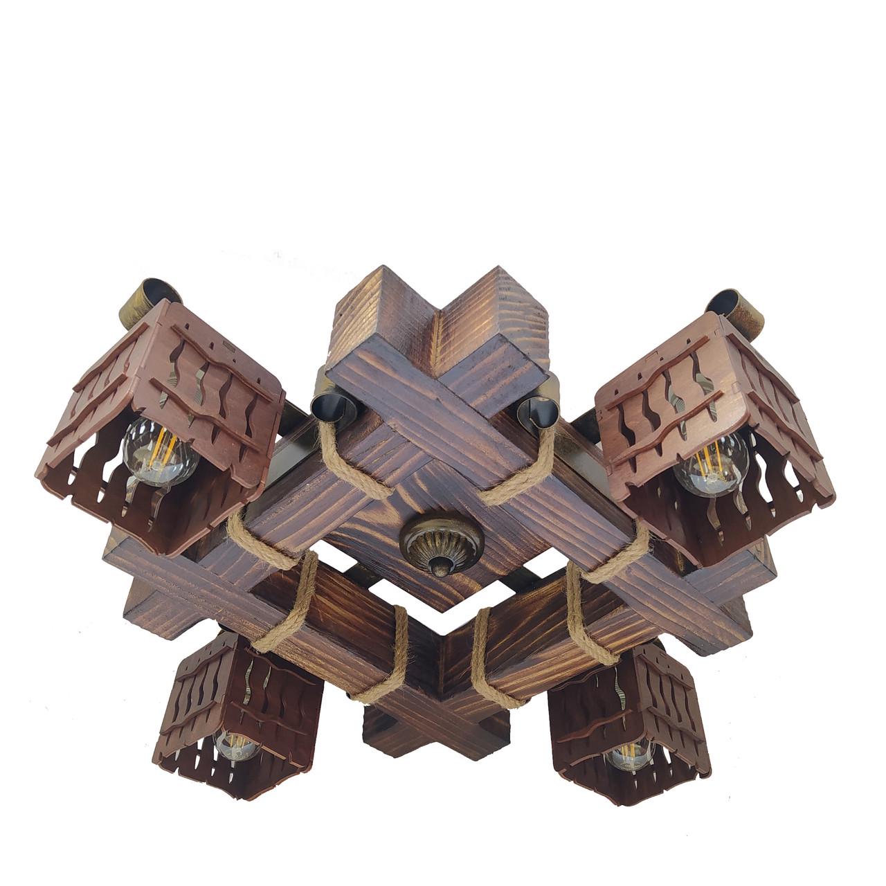 Люстра стельова дерев'яна Lighthouse LPR-20106/4С Коричневий (112206) Люстра стельова дерев'яна Lighthouse LPR-20106/4С Коричневий (112206)