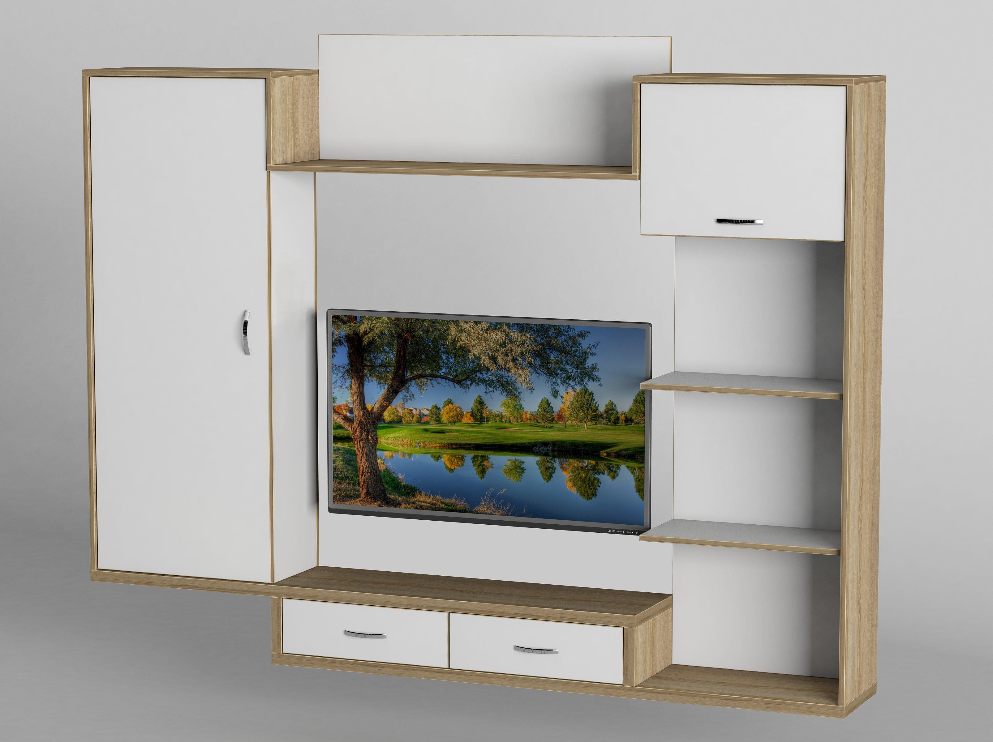 Вітальня навісна Тіса-меблі Вітальня-200 216х169х30 см Дуб сонома/Білий