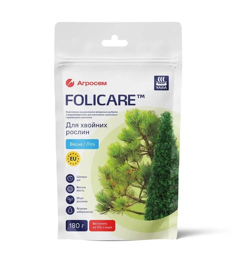Добриво мінеральне Yara Folicare для хвойних рослин весна/літо 180 г (0380)
