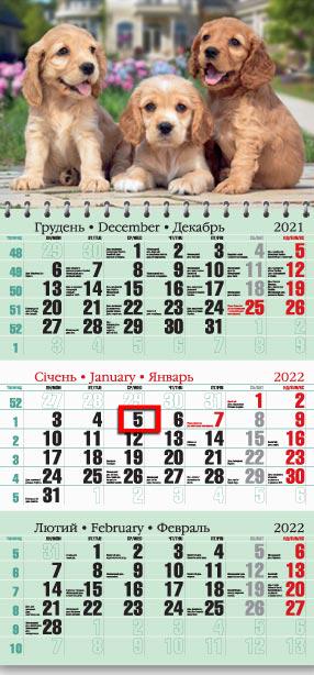 Календарь настенный квартальный МАРКО на 2022 год офисный 2 Щенята (офіс2-15 2022)