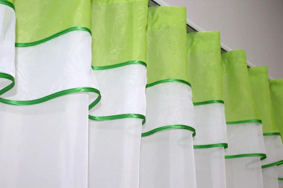 Занавеска на кухню шифон 280х170 см Салатовый/Белый (110к) - фото 4