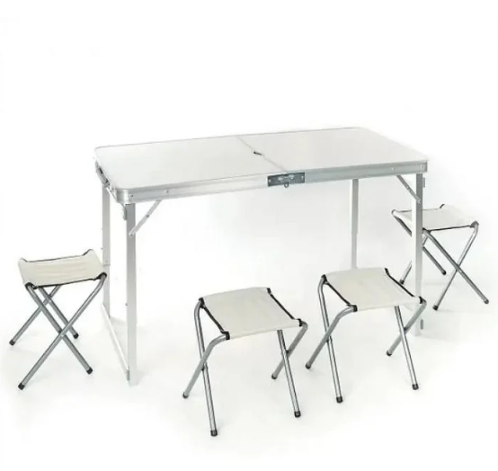 Стіл розкладний для пікніка з отвором для парасольки та 4 стільці Білий (AWN-00318) - фото 1 Стіл розкладний для пікніка з отвором для парасольки та 4 стільці Білий (AWN-00318) - фото 1