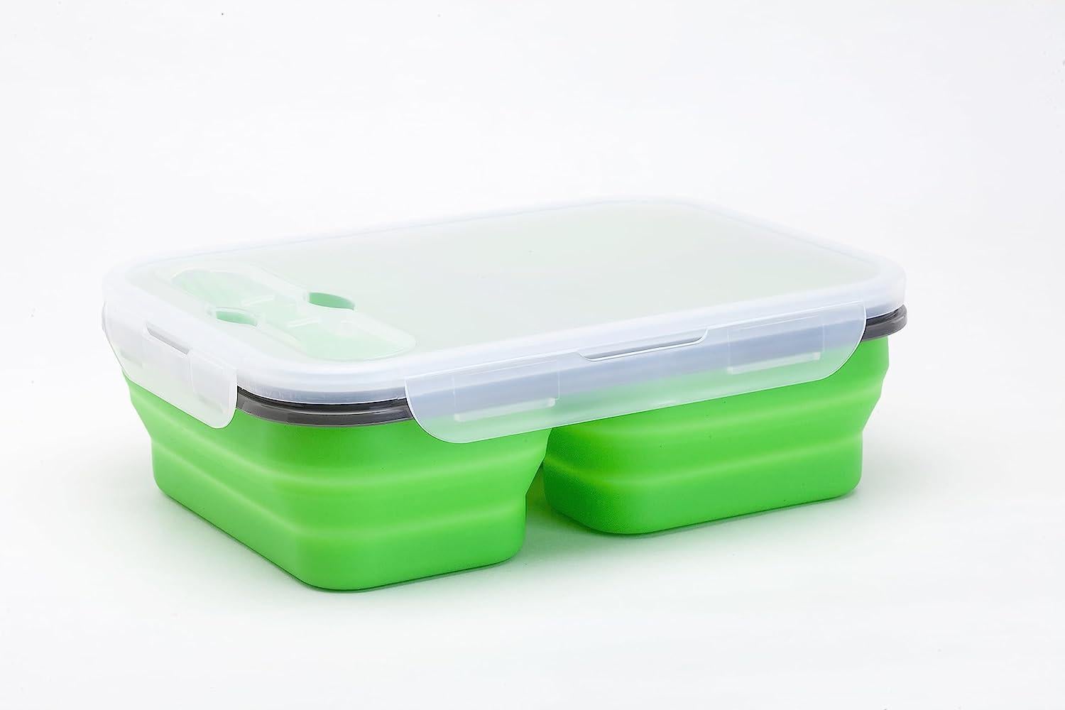 Ланч бокс складной Collapsible Silicone Lunch Box 3 секции со столовым прибором Зеленый