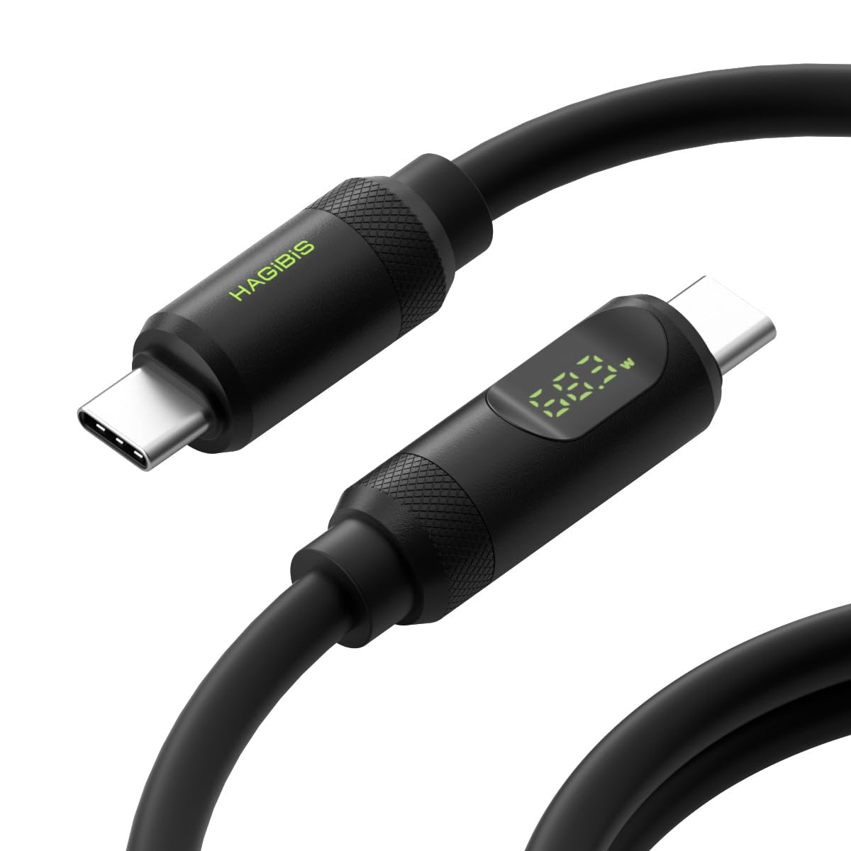 Кабель USB4 HAGiBiS SX02 40Gbps 240W с LED-дисплеем силиконовый 1 м Black (001021)