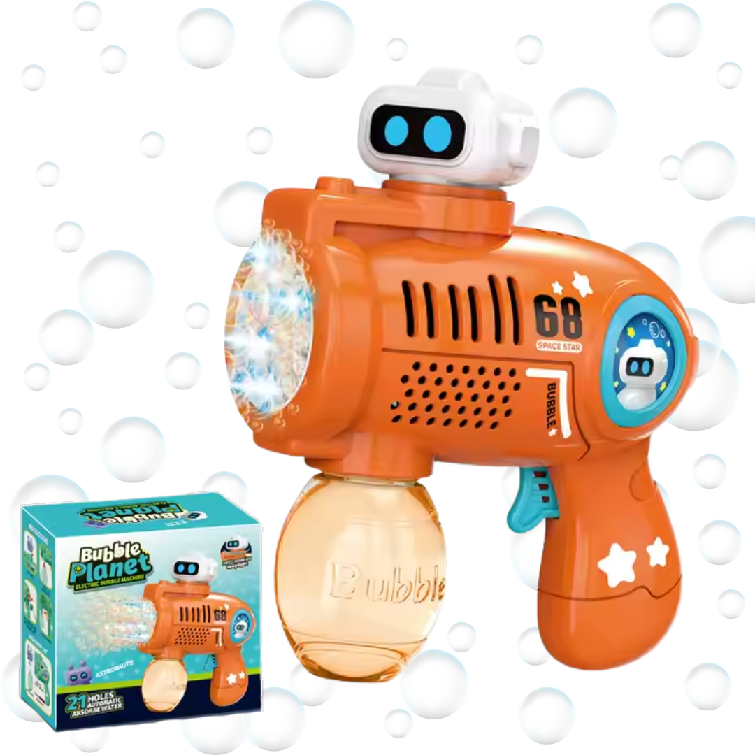 Генератор мыльных пузырей для детей на батарейках с LED-подсветкой Оранжевый Генератор мыльных пузырей для детей на батарейках с LED-подсветкой Оранжевый