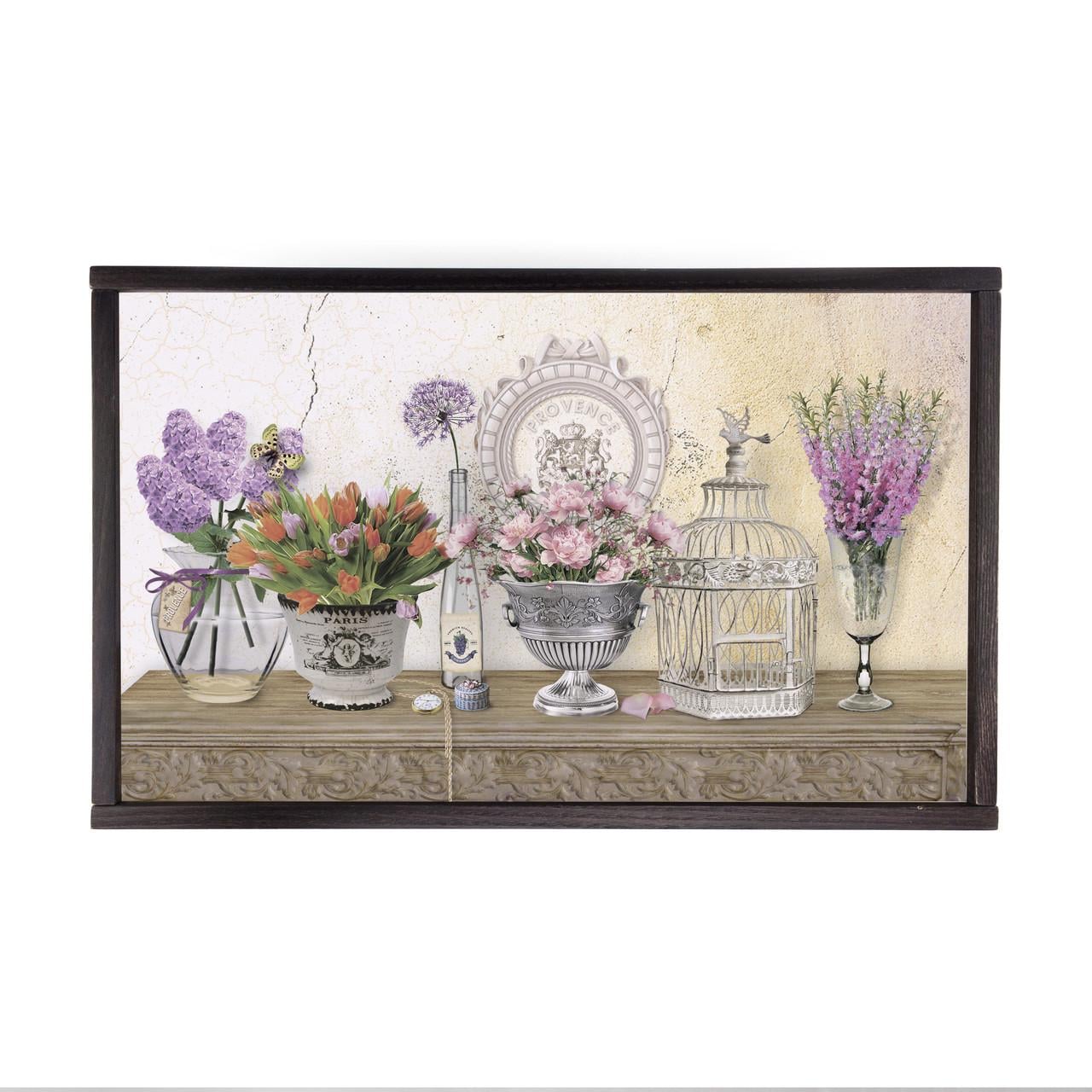 Поднос-столик деревянный на ножках Букет тюльпанов и дельфиниумов 33х53 см (прпс0304к)