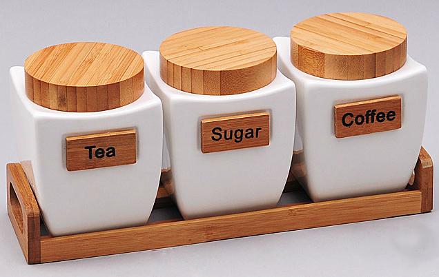Набор банок Ceram-Bamboo для сыпучих на деревянной подставке 800 мл