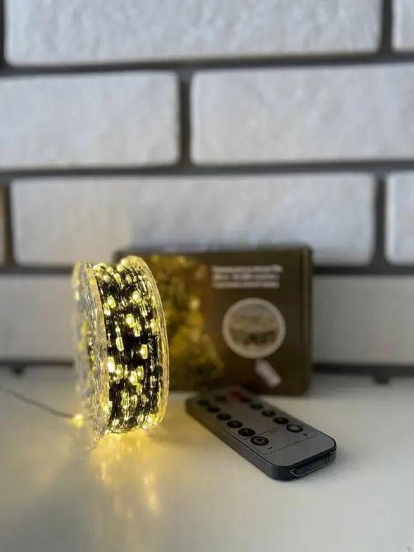 Гірлянда Роса від мережі на котушці 100 м Зелений дріт/Білий теплий (437574)