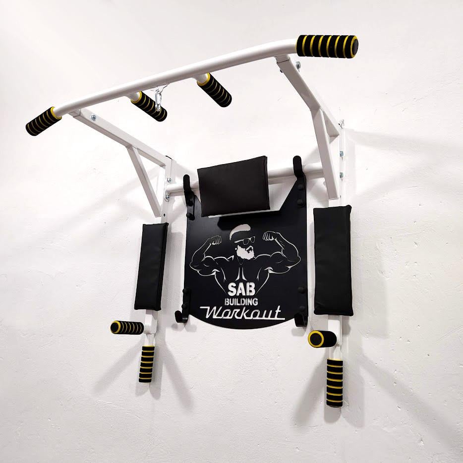 Турник-брусья SAB В2/р настенный разборной с рамкой крепления и упором для пресса Белый (0082) - фото 3
