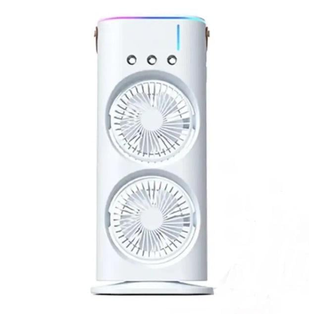Вентилятор настольный двойной Double-ended Spray Fan LED подсветка 3 скорости с охлаждением пульт ДУ Белый (2104618502)