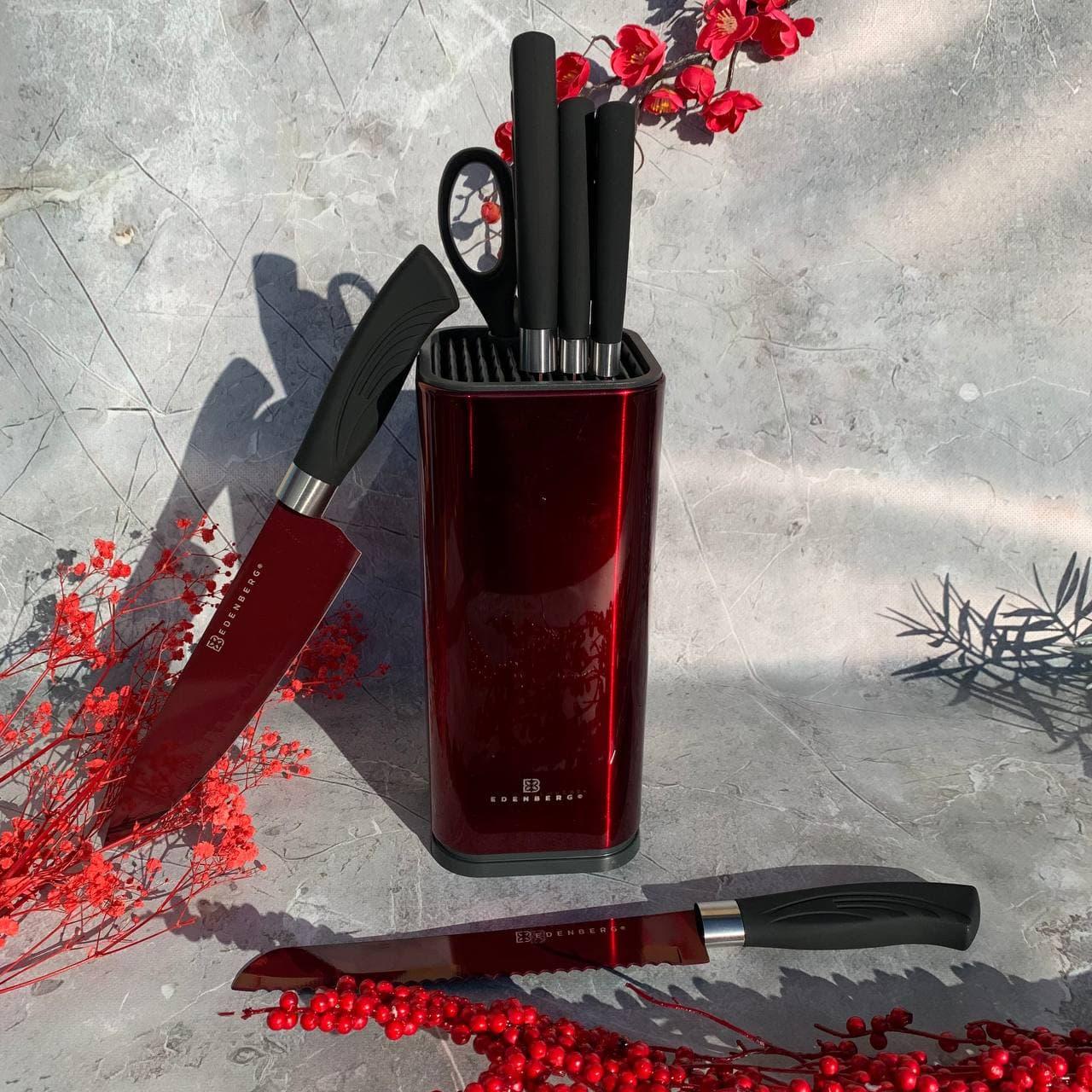 Набор кухонных ножей с подставкой Edenberg EB-11027 антибактериальное покрытие 7 предметов Красный (2530555684) - фото 6 Набор кухонных ножей с подставкой Edenberg EB-11027 антибактериальное покрытие 7 предметов Красный (2530555684) - фото 6