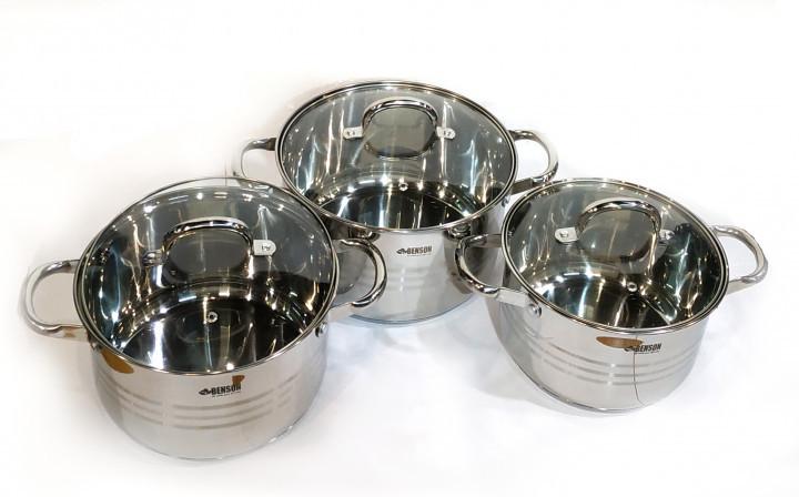 Набор кастрюль с крышками Benson BN-233 из нержавеющей стали 6 предметов (15467976)