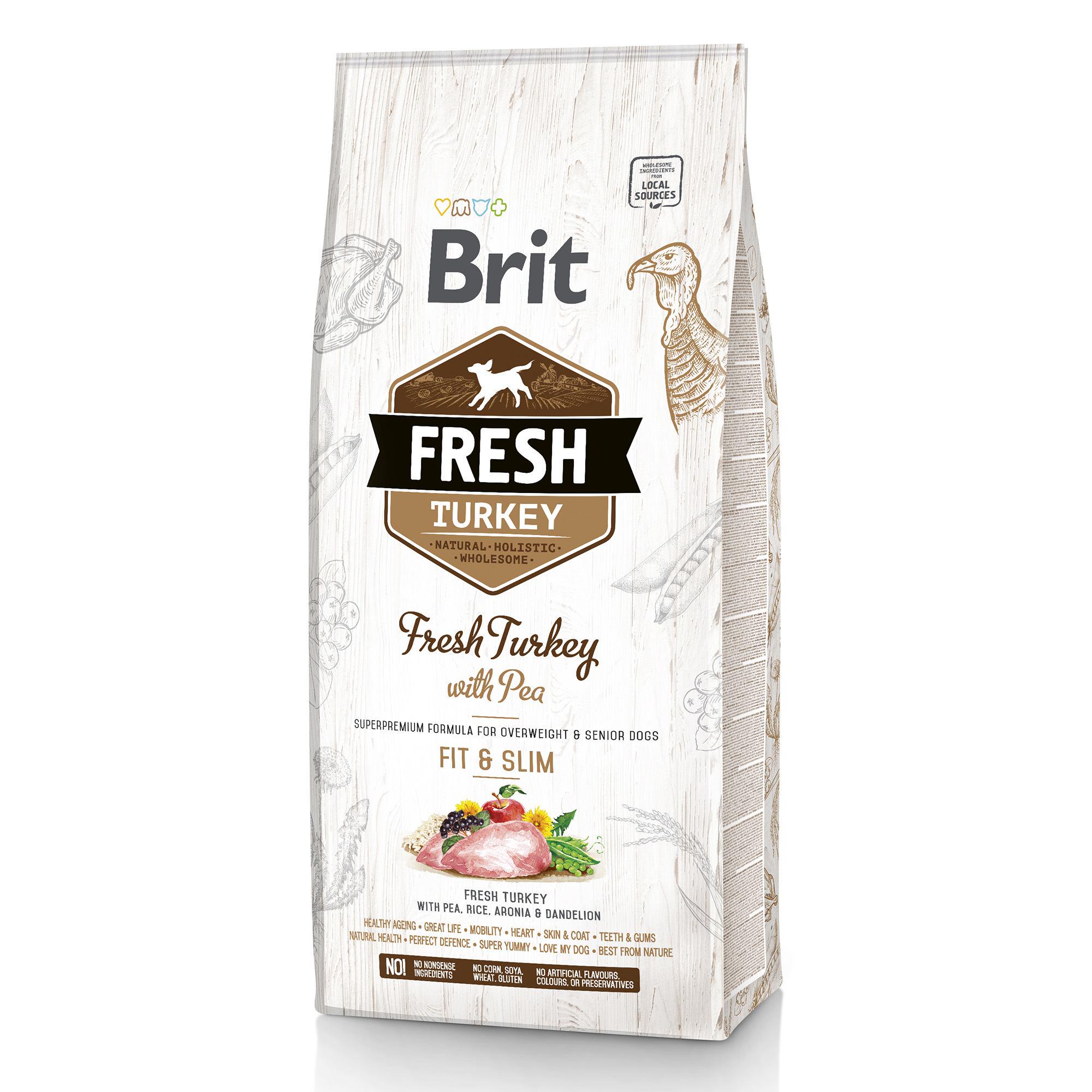 Корм сухой для взрослых пожилых собак Brit Fresh Light Fit&Slim с индейкой и горошком 12 кг (8595602530793)