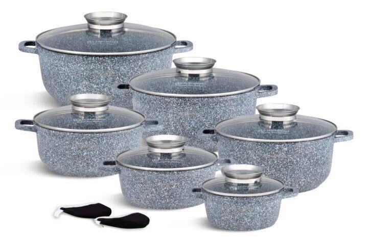 Набір каструль Edenberg EG-8144G із мармуровим антипригарним покриттям 6 пр. Сірий