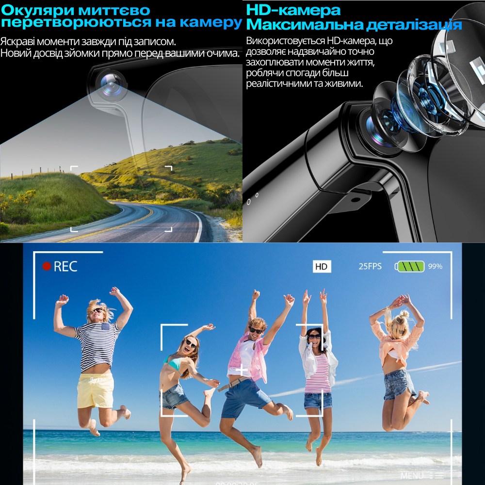Смарт-окуляри з камерою 2K /1080P Bluetooth WiFi і AI-функціями дзвінки голосове управління з захистом від вологи і додатков (CY01) - фото 5 Смарт-окуляри з камерою 2K /1080P Bluetooth WiFi і AI-функціями дзвінки голосове управління з захистом від вологи і додатков (CY01) - фото 5