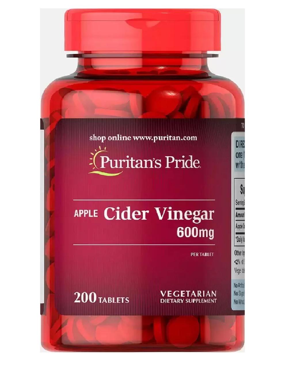 Яблучний оцет Puritan's Pride Apple Cider Vinegar 600 мг 200 Tabs