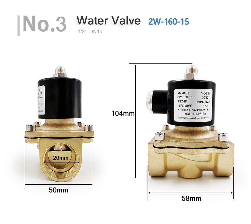 Електромагнітний клапан латунний круглий 2W-160-15 1/2" 12В - фото 8