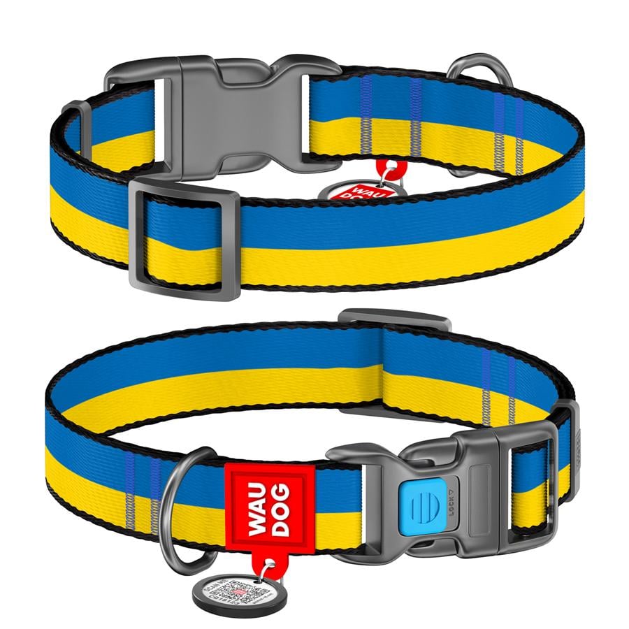 Ошейник для собак с QR-паспортом Waudog Nylon Colors of Freedom пластиковый фастекс S 15 мм 25-35 см Yellow/Blue (4501-4020) Ошейник для собак с QR-паспортом Waudog Nylon Colors of Freedom пластиковый фастекс S 15 мм 25-35 см Yellow/Blue (4501-4020)