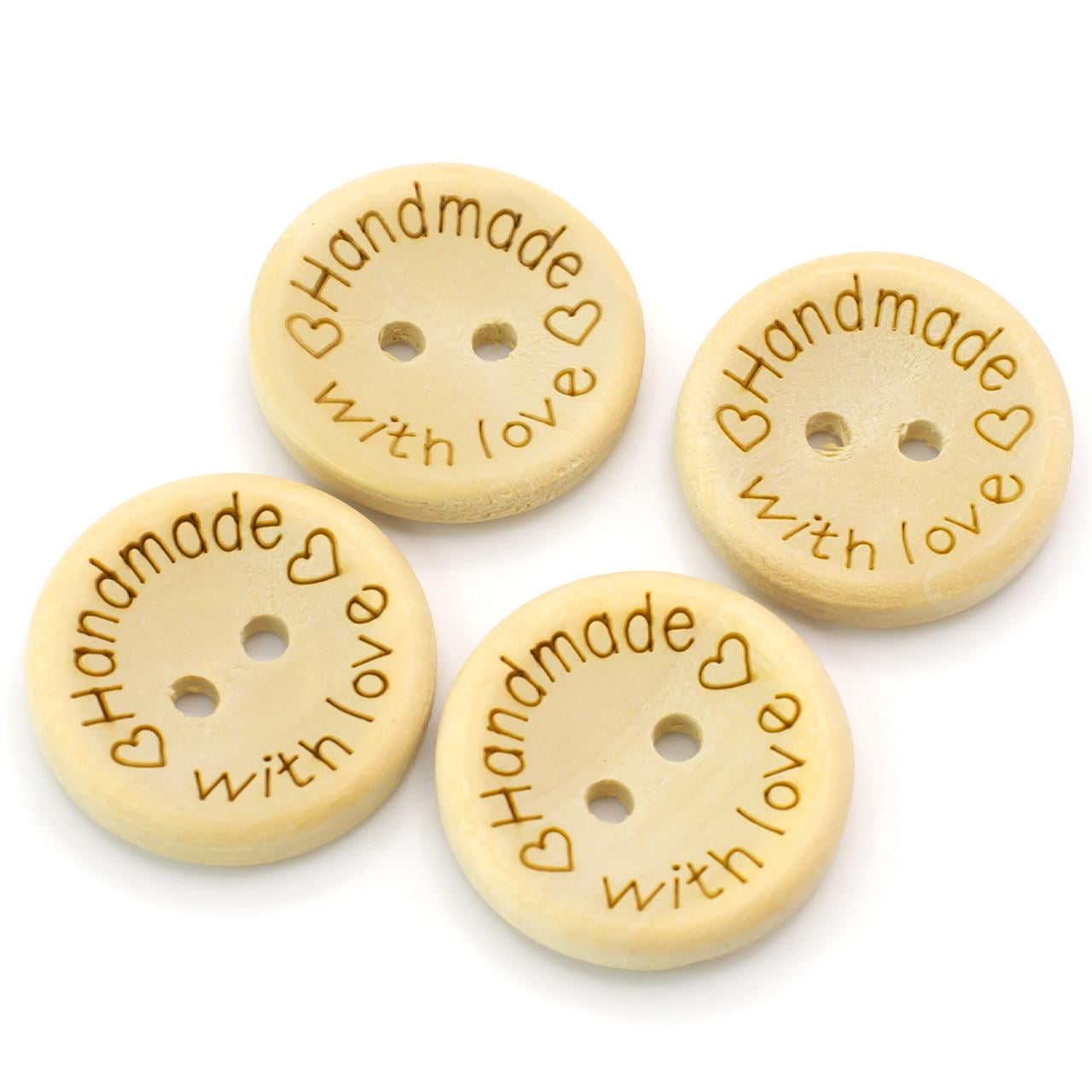 Пуговицы деревянные с надписью Handmade with love круглые 15 мм 40 шт. Бежевый (ДП0015х53)