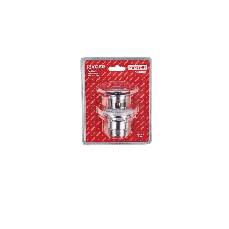 Донный клапан для умывальника KOER PW-03-01 1 1/4" с переливом Хром (KR3394)