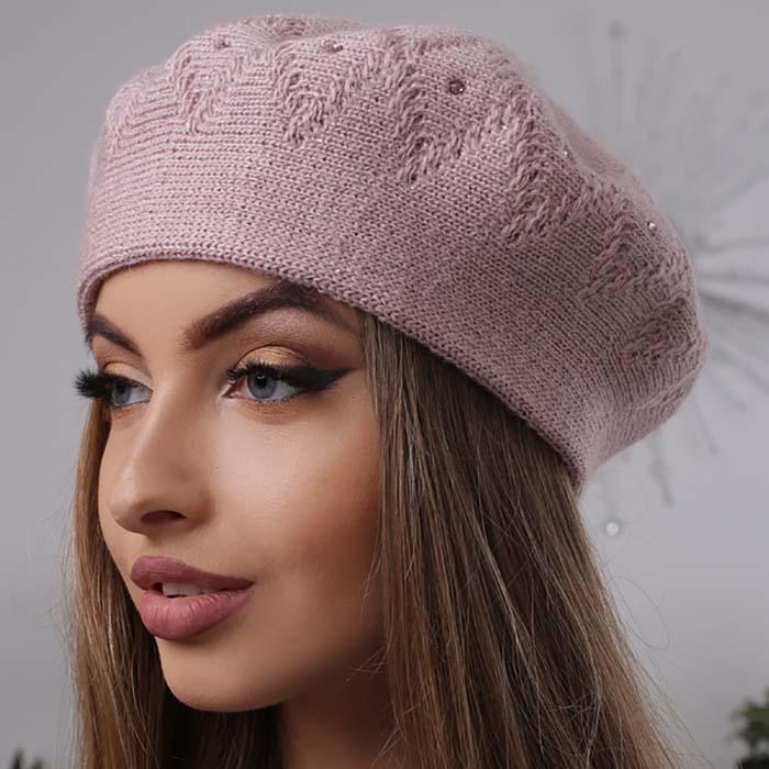Берет женский Lirus Варена двойной шерстяной Светло-пудровый (70108)