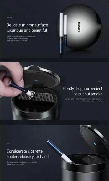 Попільничка Baseus Premium Car Ashtray Black - фото 9