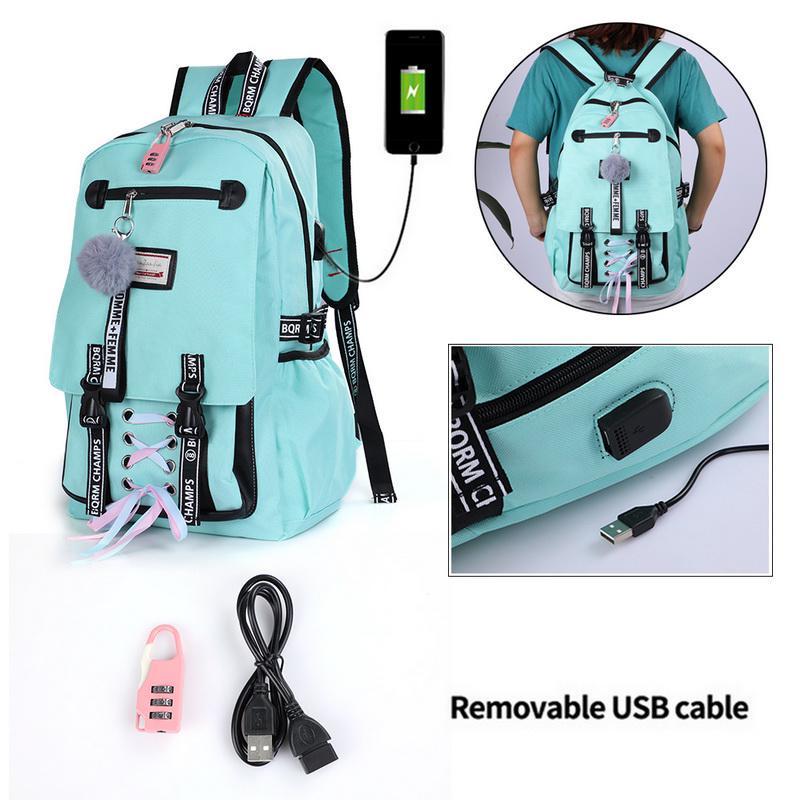 Шкільний рюкзак для дівчаток Harvard з USB портом/замочком і хутряним помпоном М'ятний (1226011662) - фото 2 Шкільний рюкзак для дівчаток Harvard з USB портом/замочком і хутряним помпоном М'ятний (1226011662) - фото 2