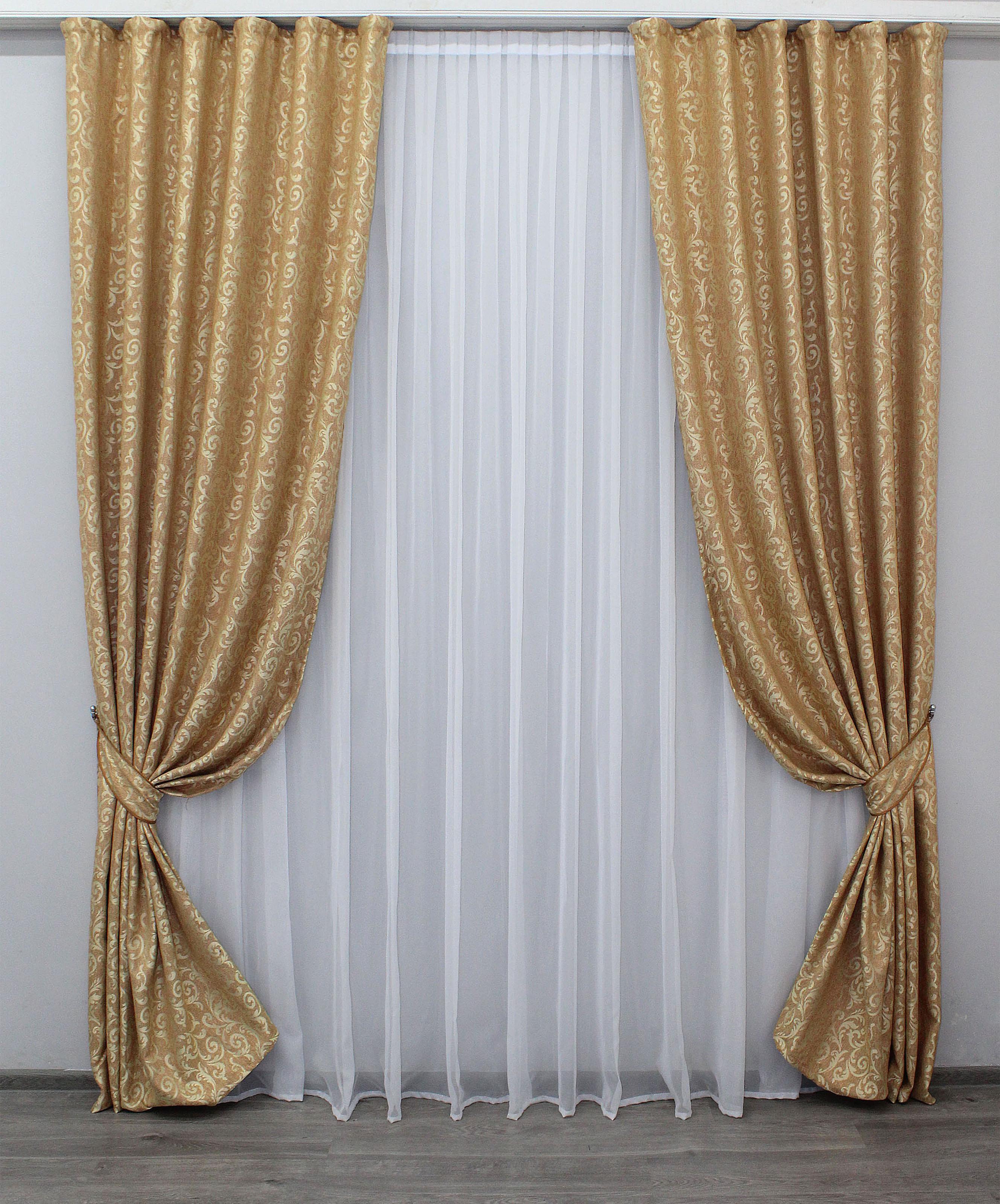 Комплект штор VR-Textil Вензель № 539ш льон 150х270 см 2 шт. Помаранчевий (30-287)